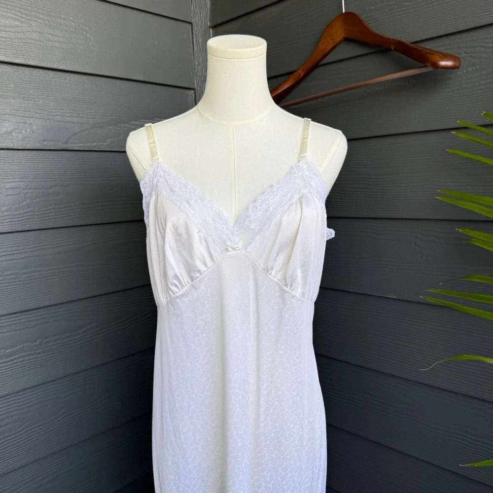 Vintage‎ Liza Lawrence White Lace Trim Full Slip Nightgown Size XL